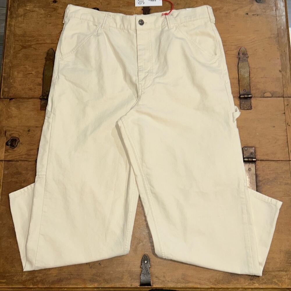 Mens BDG Urban Outfitters Carpenter Workwear Slouchy Wide Leg Cream Size 36 - Picture 3 of 12